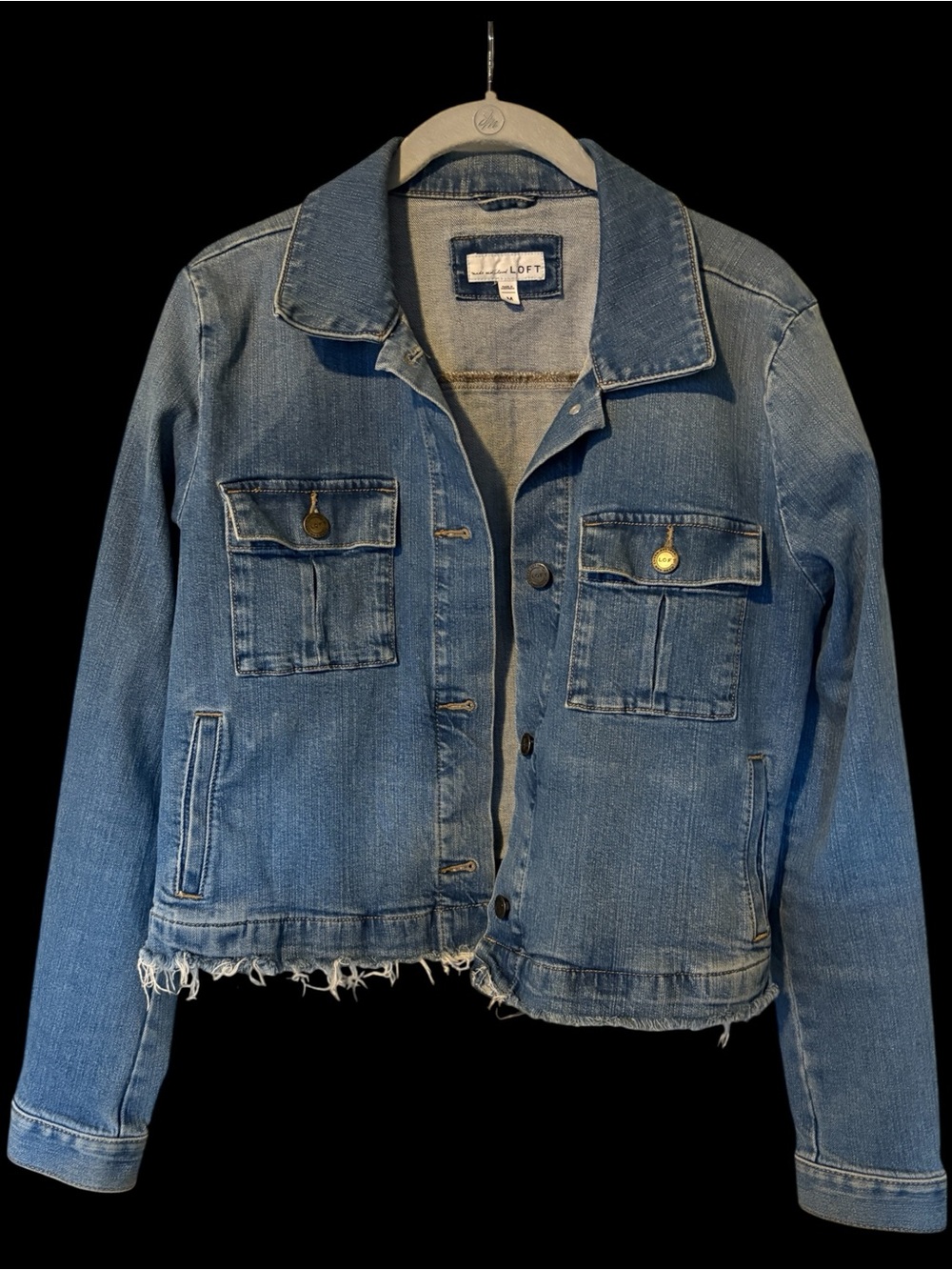 LOFT Distressed Light Blue Denim Jean Jacket